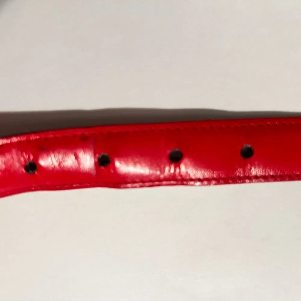 Anne Klein Women’s Leather Red Belt Size Medium with Gold Logo on Buckle